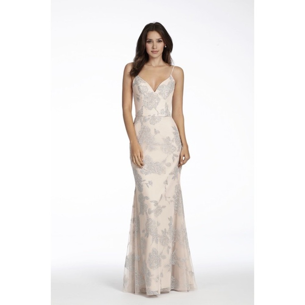 Hayley Paige 5717 Prom Gown Size 6 Glitter Formal Evening Dress Long Glam Straps